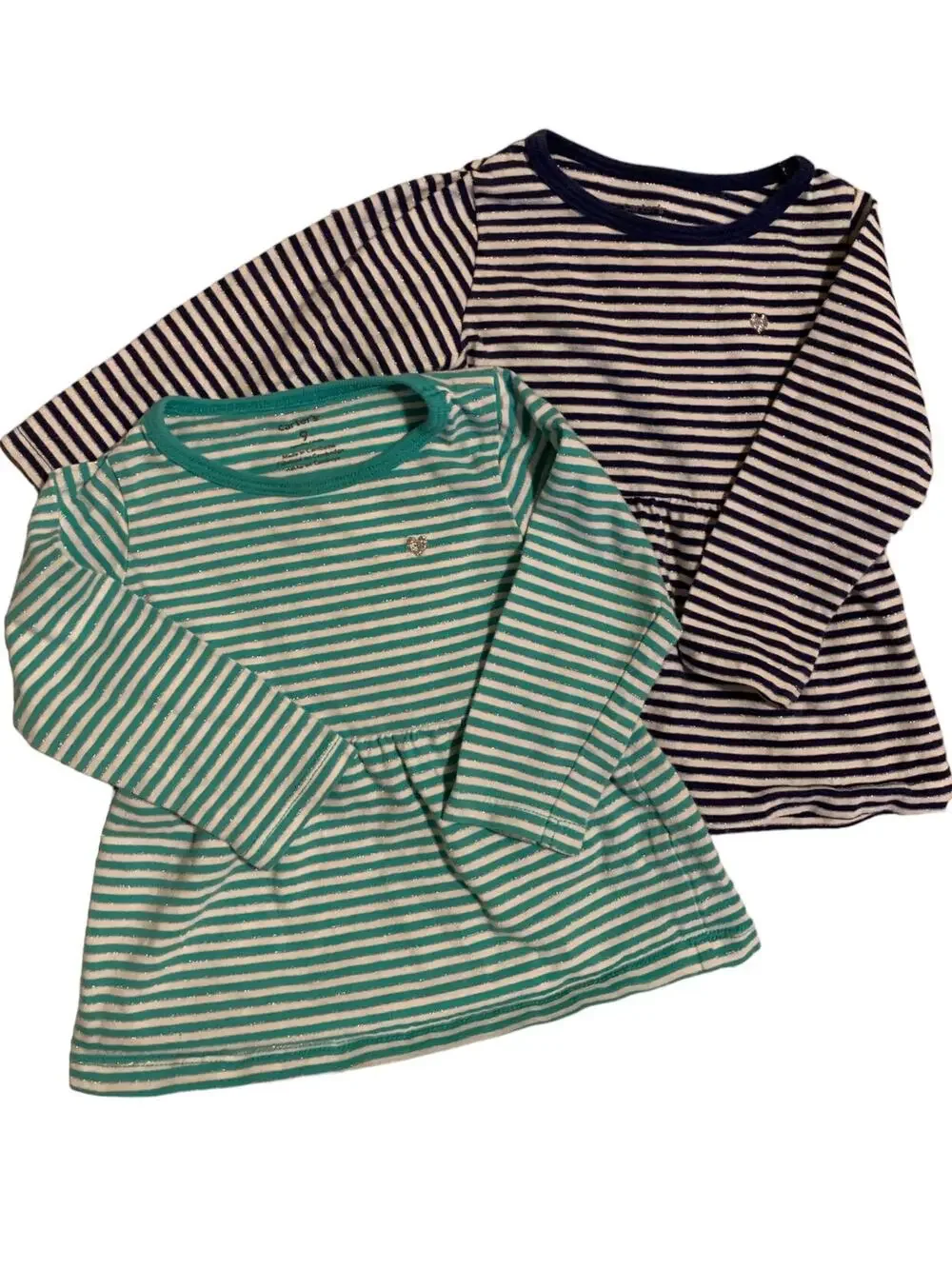 Carter's Shirt Bundle. Striped Tees with Silver Heart Detail. 9 Months